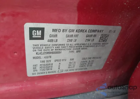 2017 Buick Encore Sport Touring из США, поврежденный, VIN KL4CJ2SM9HB008064